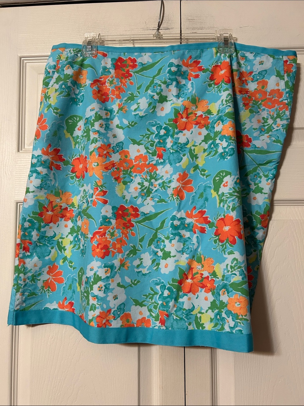 L.L. Bean sz 18 - Turquoise Floral Cotton Skirt with Orange Accents
